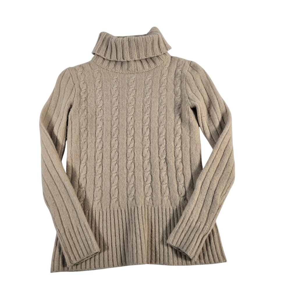 J. Crew Cable Knit Turtleneck Sweater Beige‎ Wool Blend Women's